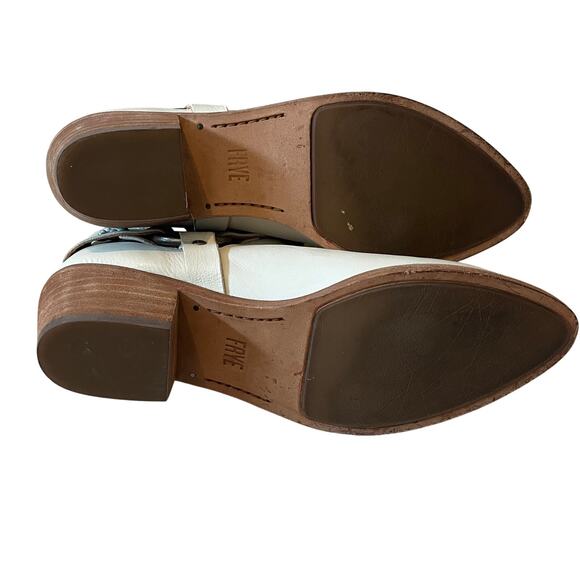 Frye Ray Stone Harness White Leather Studded Boots Size 6 - Picture 8 of 8